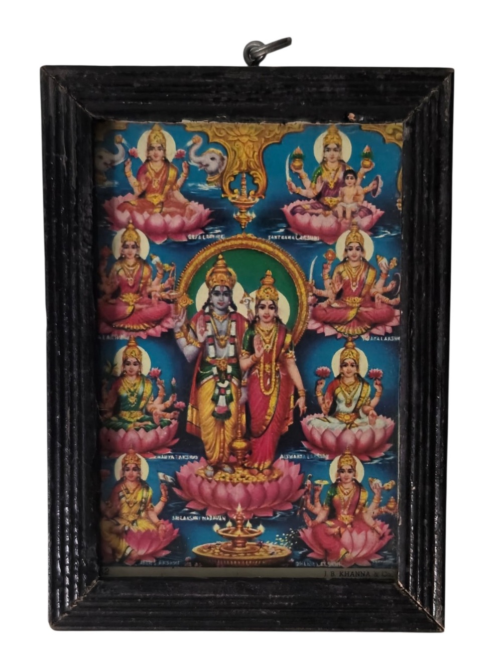 VTG Hindu Religious Framed Print Lakshmi Vishnu Devotional Wall Hanging India